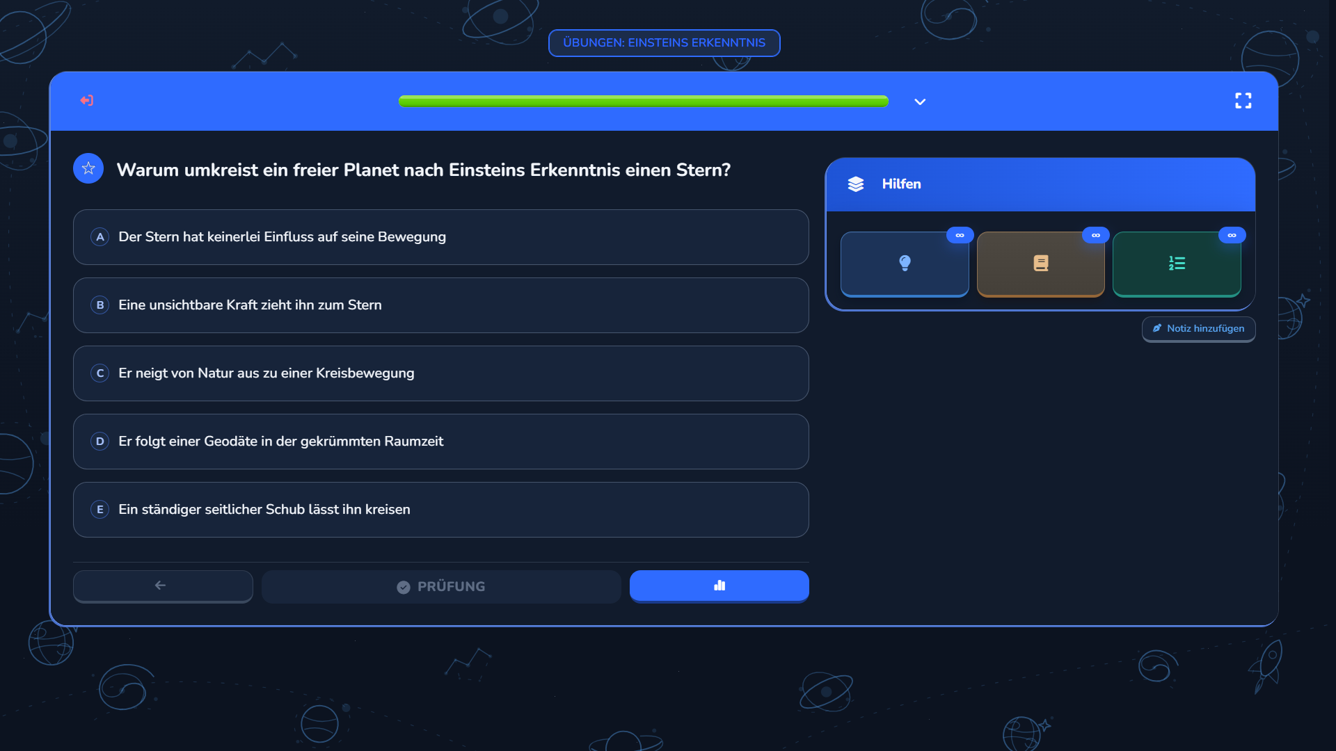 Multiple-Choice-Übung mit gezielten Hinweisen