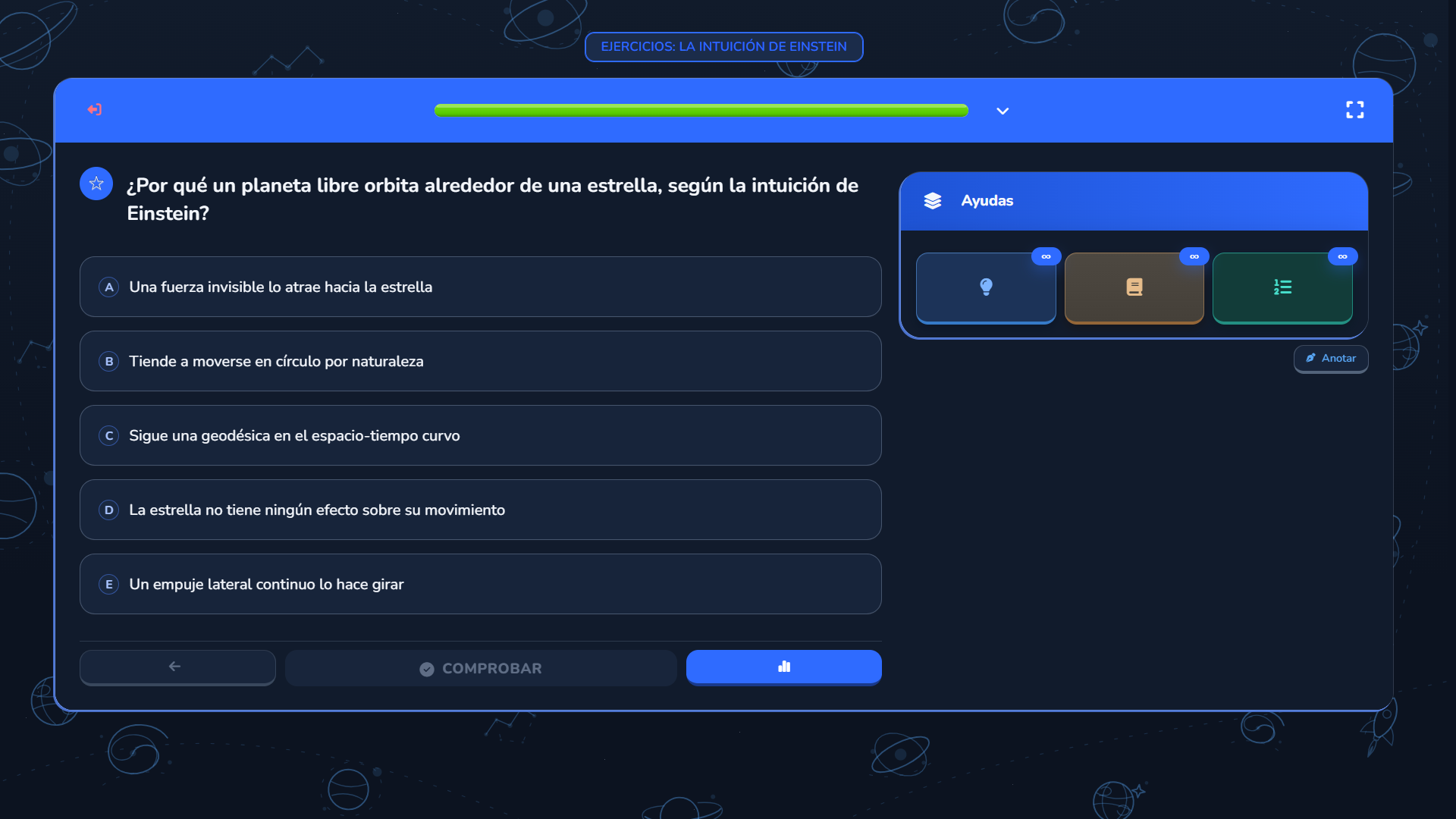 Ejercicio de opción múltiple con pistas guiadas