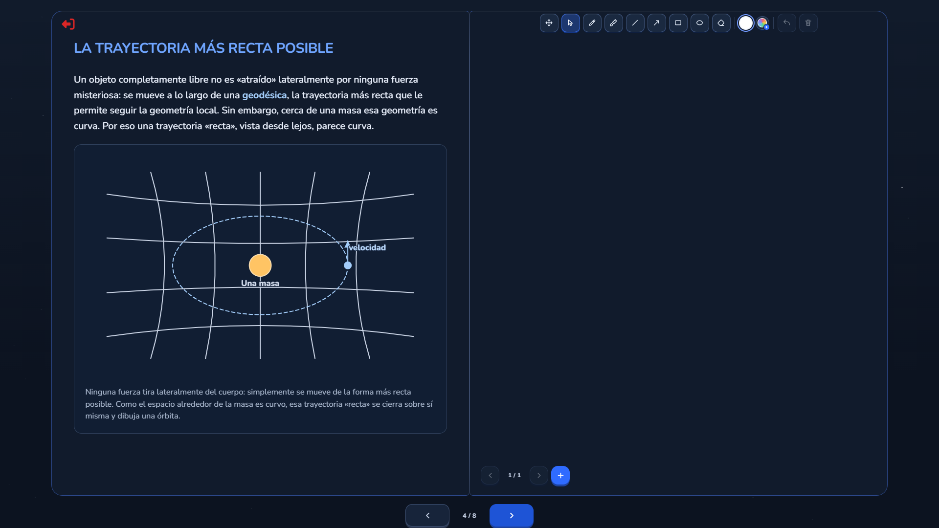 Lección de teoría con un esquema ilustrado y una pizarra para apuntes