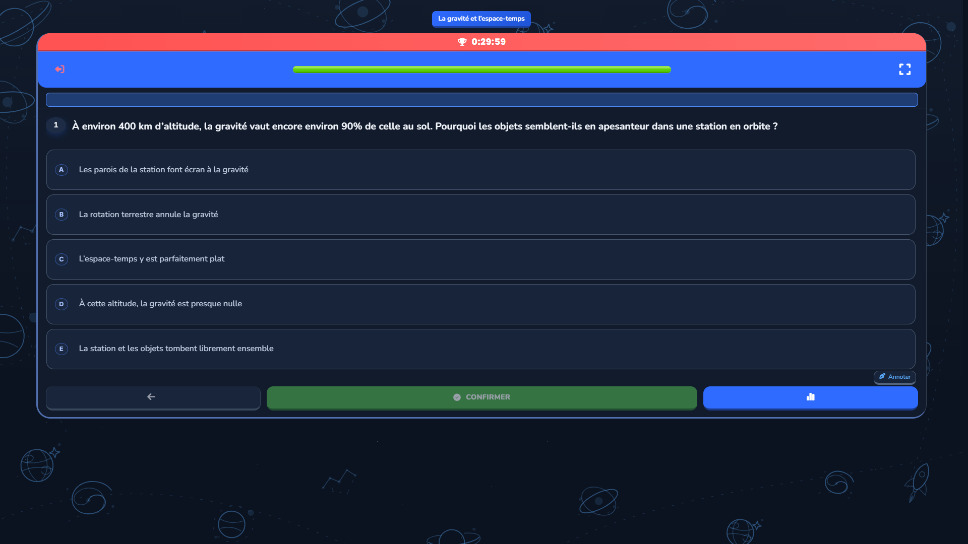 Test chronométré avec questions à choix multiple
