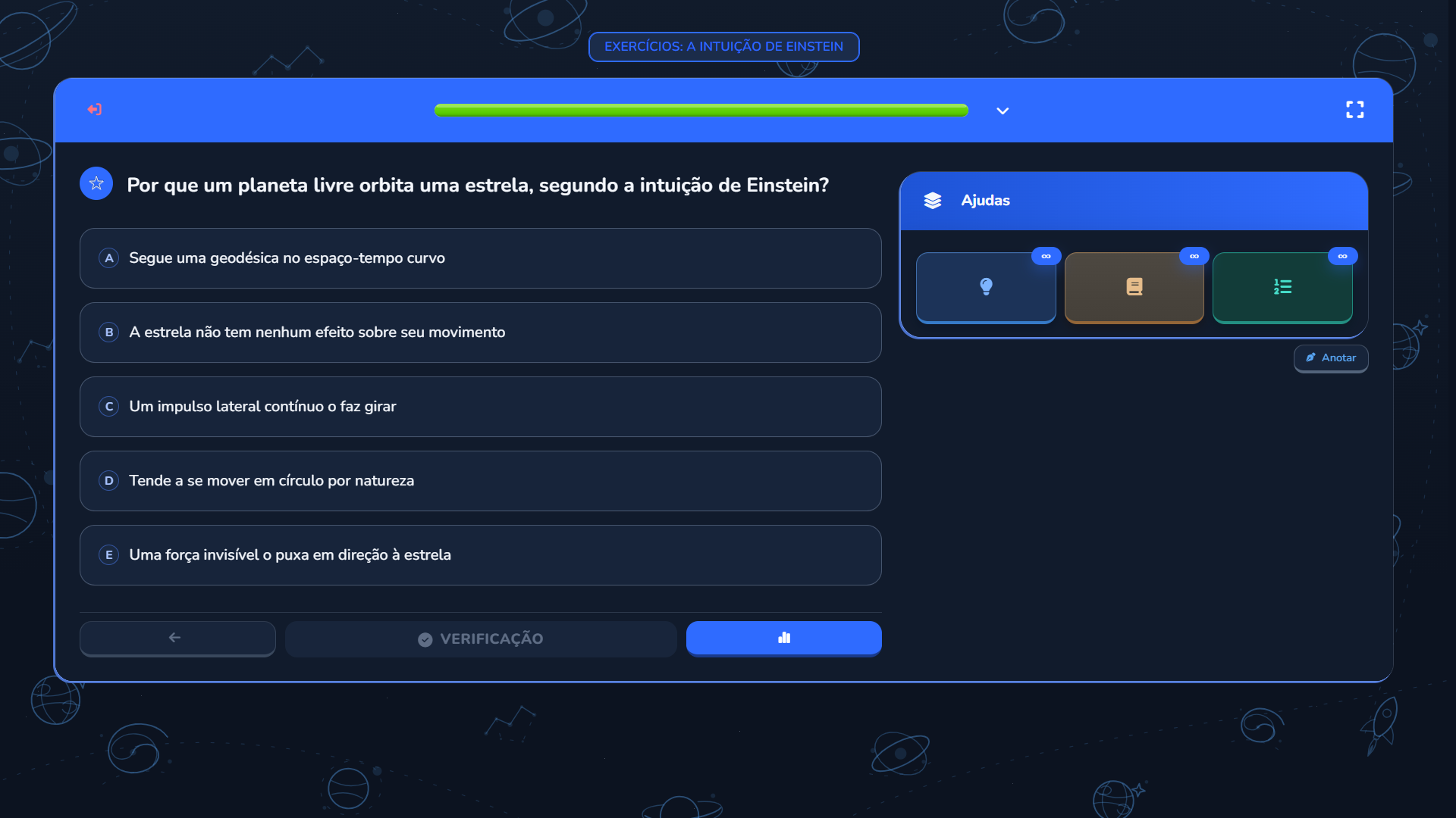Exercício de múltipla escolha com dicas guiadas