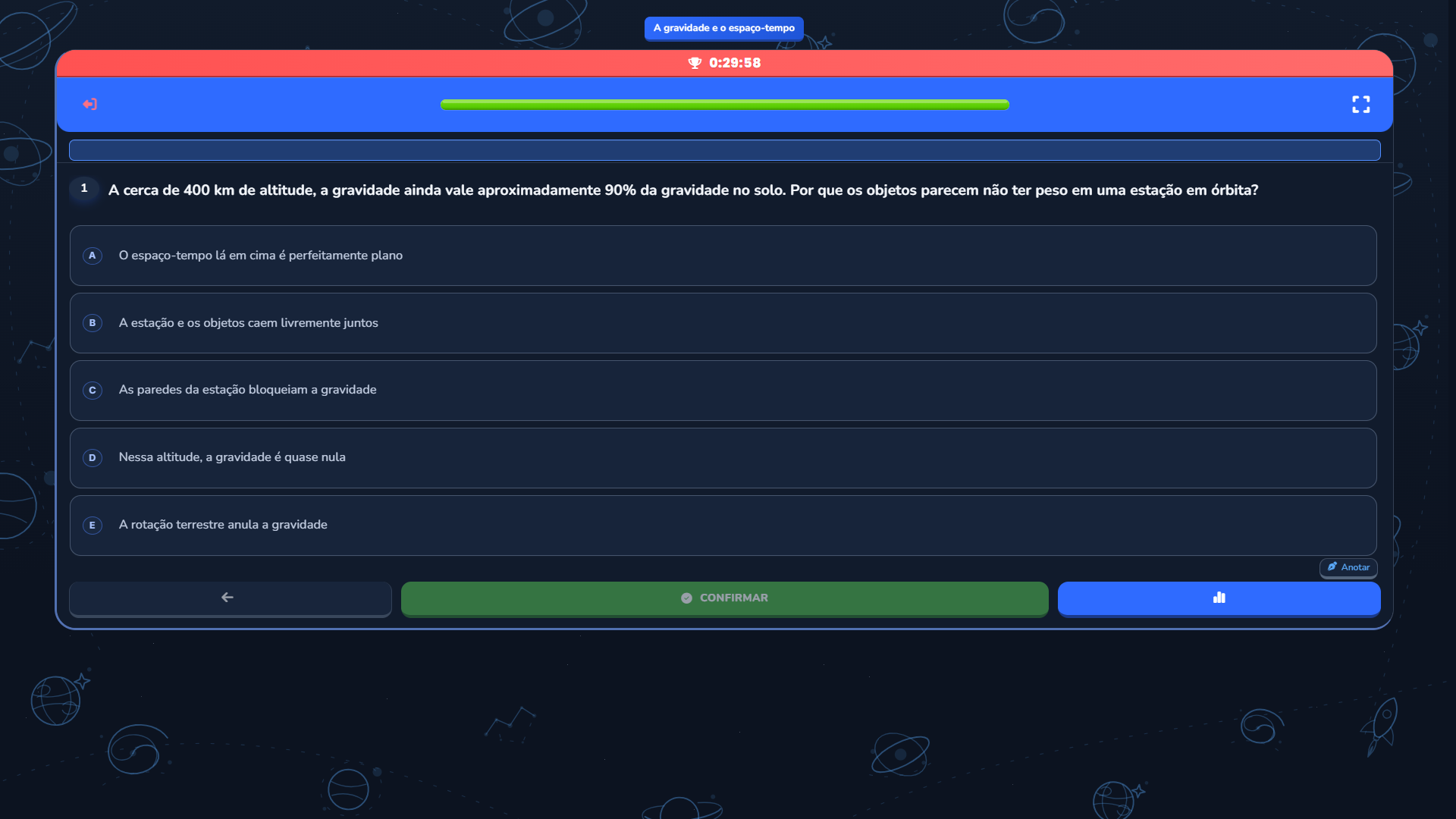 Teste cronometrado com perguntas de múltipla escolha