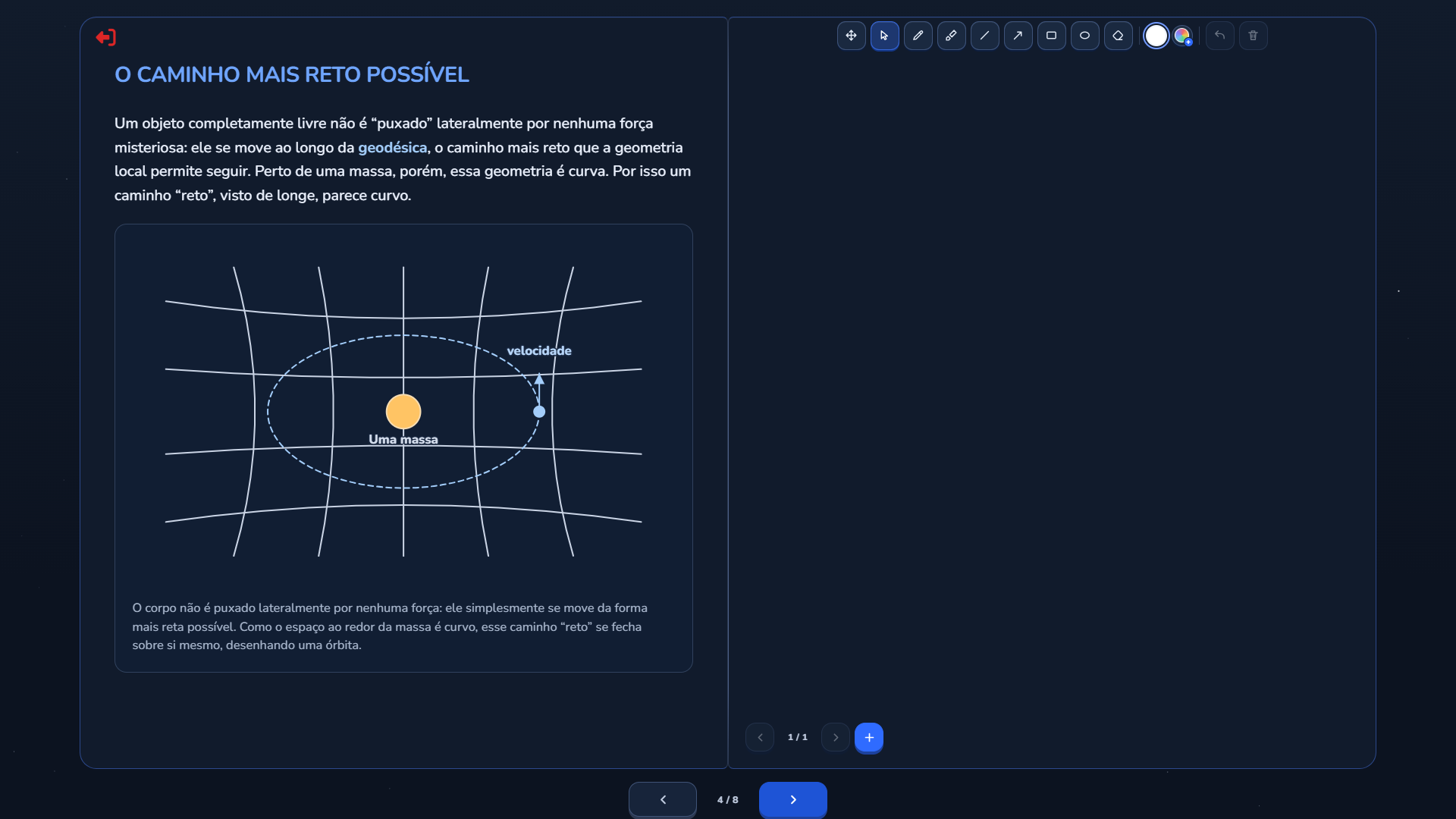 Lição de teoria com esquema ilustrado e quadro para anotações